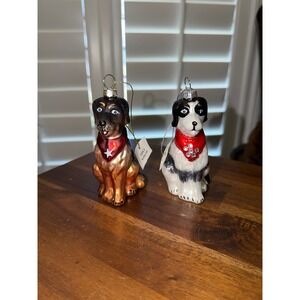 Kohl's Glass Dog Ornaments Set of 2 Sitting Red Bandana Christmas Holiday Decor